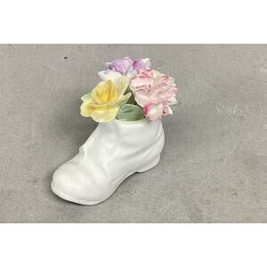 Vintage E&R Gold Crown Fine Bone China Flowers In Boot Figurine Hand Painted
